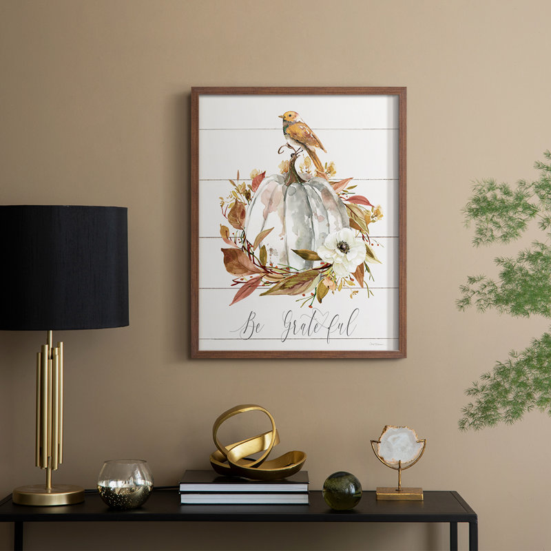 Be Be Grateful Bird, reproduction encadrée - bois massif, H 11 po x l 9 po, Noyer