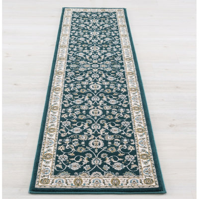 Luxury Kashan Green Runner Rug