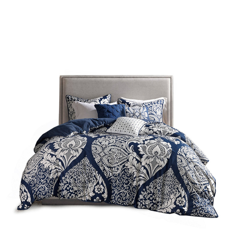 7 Piece Cotton Printed Comforter Set Indigo Queen, Queen Comforter + 6 Additional Pieces