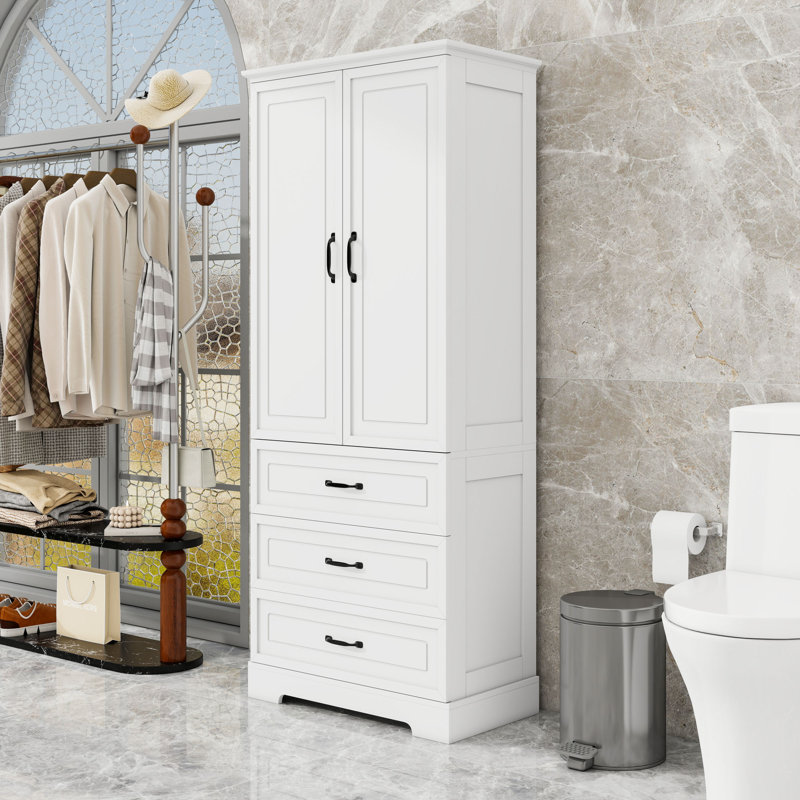 Grande armoire de rangement pour salle de bain avec 2 tiroirs et tablettes réglables pour l'organisation de la maison