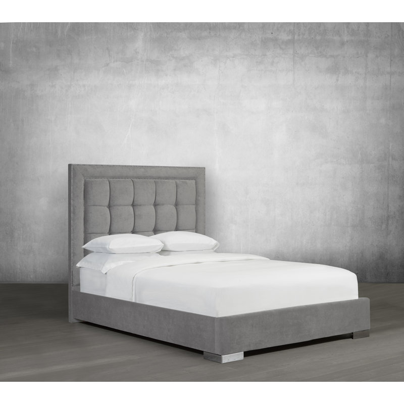 Lit plateforme tapissier touffeté, Double, Argent