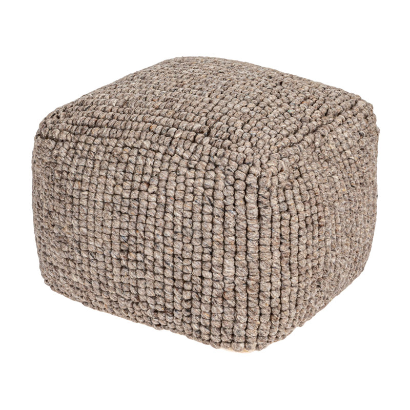 Dakota New Zealand Wool Square Pouf, Grey, Gray Wool