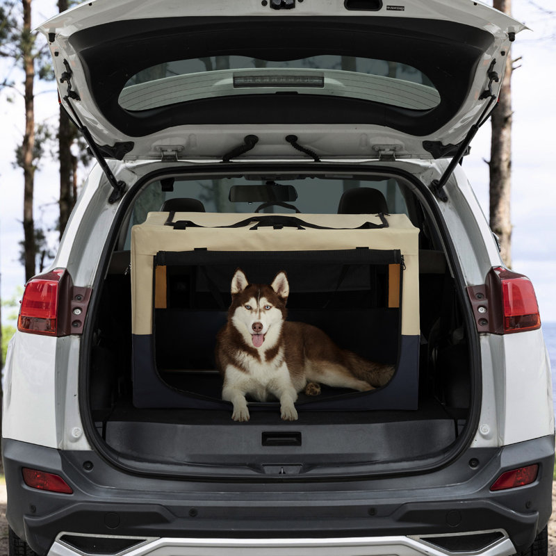 Chenil souple pour chien toutes saisons, 3 portes, tissu, housse réglable, pliable et solide, caisse en tissu blanc + bleu, pliable, portatif robuste, et