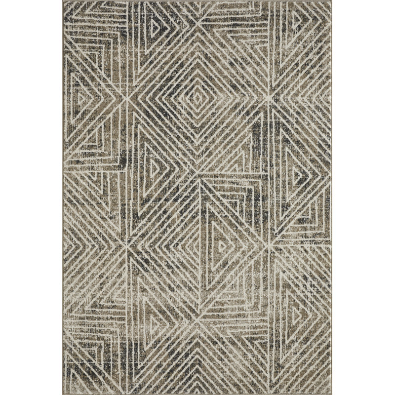 Tapis gris en polypropylène tissé à la machine Aqila, Rectangle 9 pi 10 po x 12 pi 10 po