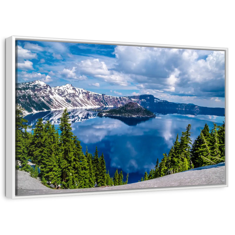 Point de vue du lac Crater, Cadre flottant blanc, 31 po x 21 po