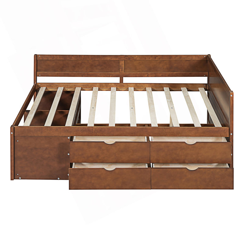 Modern Full Size Daybed With Drawers And Shelves, Walnut, Full/Double