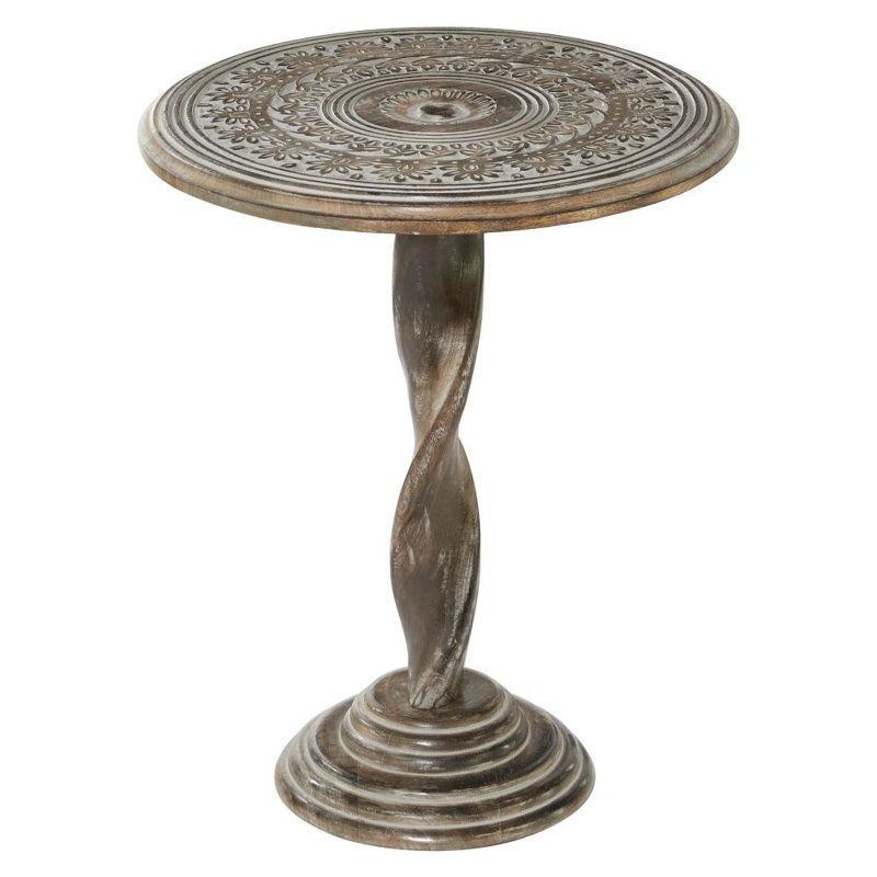 Table d'appoint anthracite en bois sculpté à la main Anthea