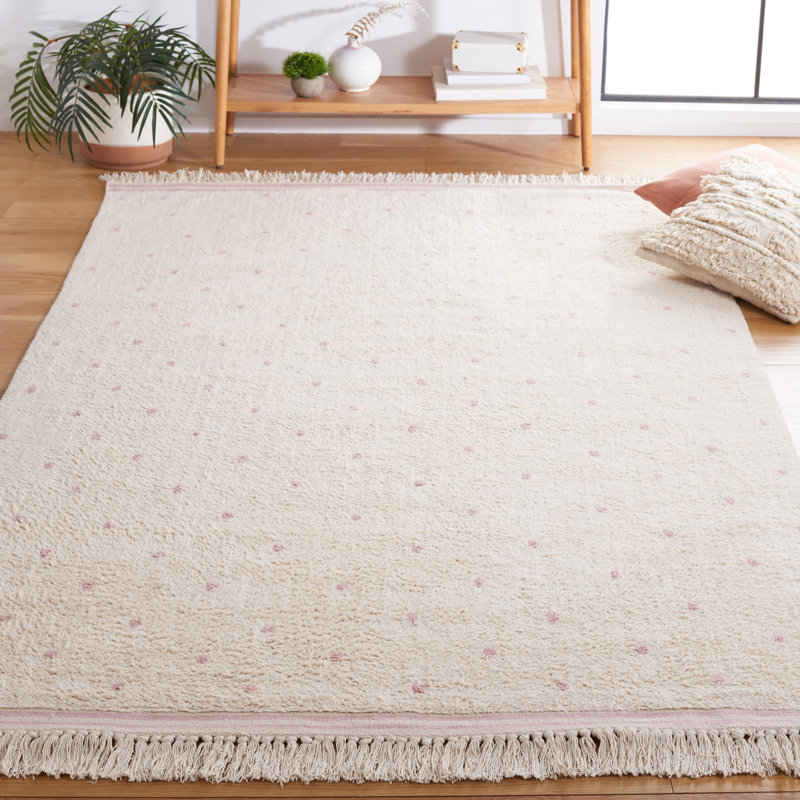 Kawamoto Hand Woven Cotton Machine Washable Polka Dots Rug, Round 8'