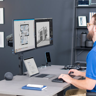 Pneumatic Arm Dual Monitor Desk Mount