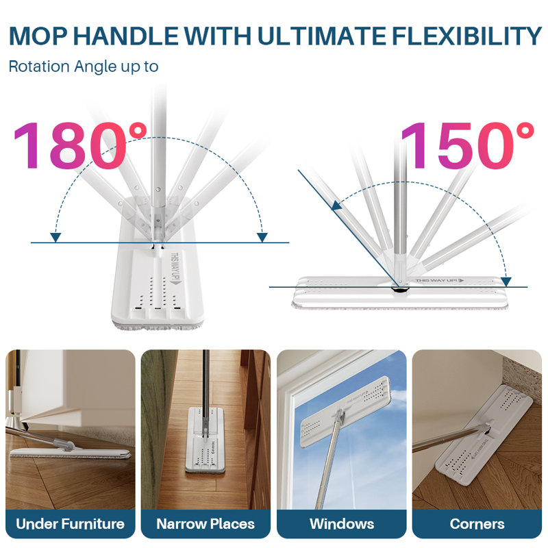 JOYMOOP Flat Squeeze Mop and Bucket Set, with 50" Mop Handle and 2 Grey Microfiber Pads