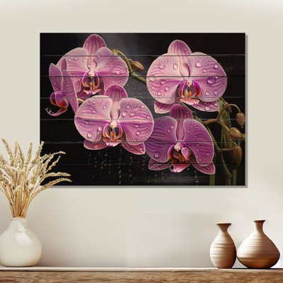 Pink Orchids Oasis - Orchids Wood Art On Natural Pine Wood