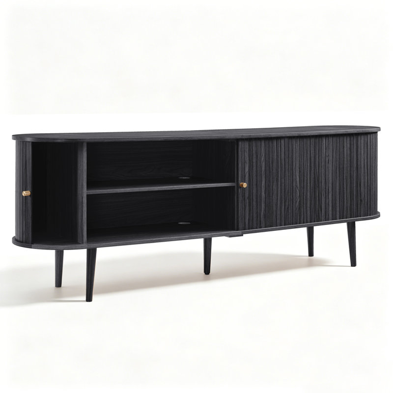 Meuble télé avec portes tambour Baheerah, Noir, noir, noir, noir, H 24,2 po x L 70 po x l 15,5 po