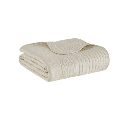 Jeté matelassé surdimensionné avec bords festonnés crème 60 x 72 po