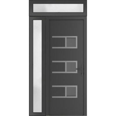 Front Exterior Prehung Metal-Plastic | Manux 8933 Antracite Grey | Side and Top Sidelite Transom | Office Commercial and Residential Doors Entrance Patio Garage 42" x 94" (W30+12" x H80+14") Left hand Inswing