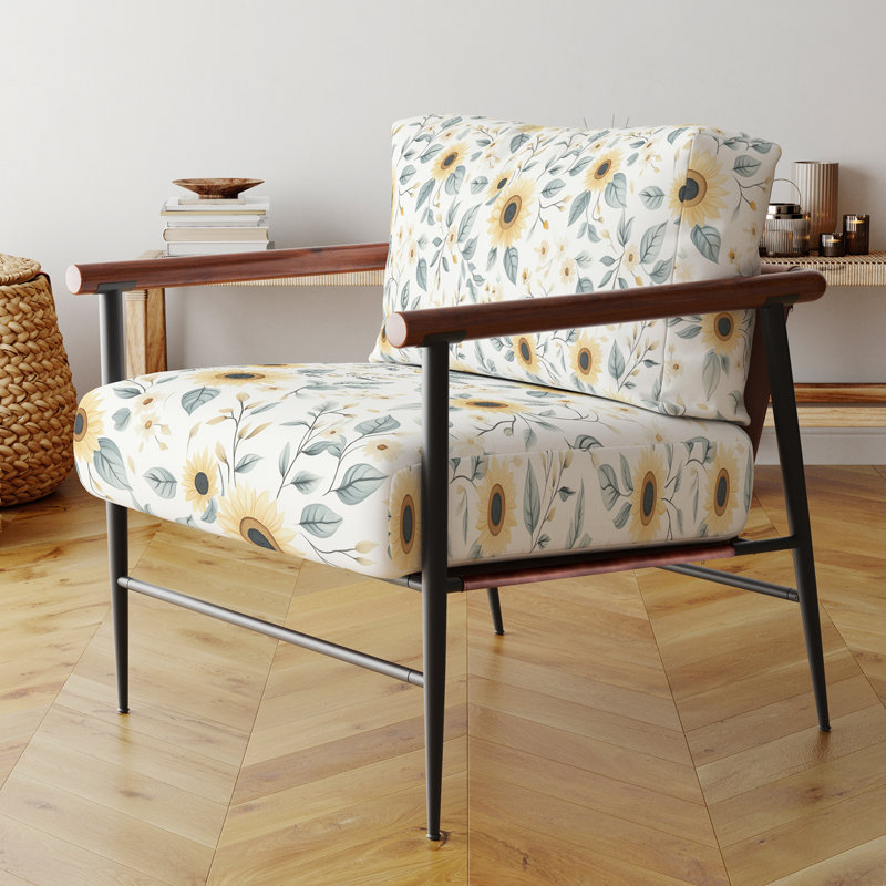 Chaise d'appoint Country Farmhouse - Sunbeam Blooms - fauteuil jaune, Bras ronds bruns