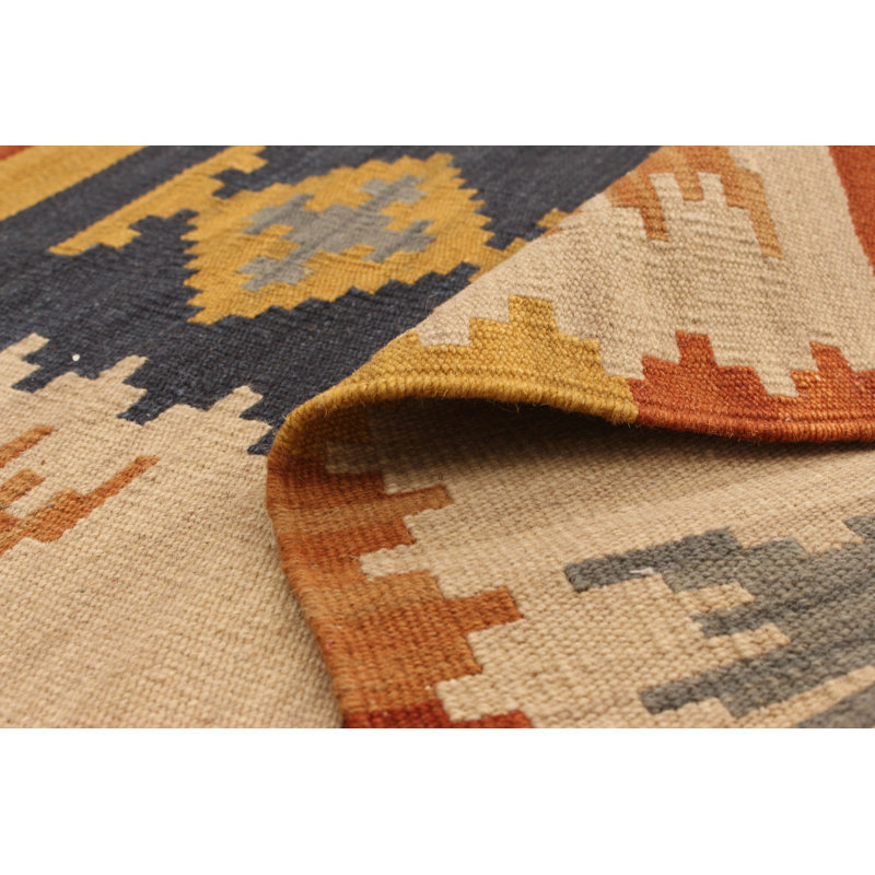 Tapis oriental crème / orange / bleu marine en laine fait à la main Innis