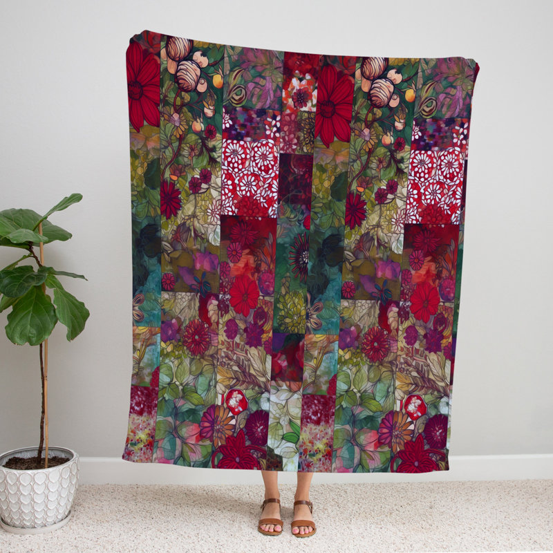 Throw Blanket, 68" W x 80" L, Floral/Abstract, Red/Pink/Purple