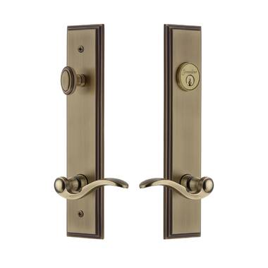 Carré Tall Plate Complete Entry Set with Carré Knob in Satin Brass -  Grandeur Hardware