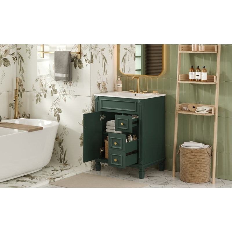 Meuble-lavabo 24 po avec lavabo en céramique, Vert, 24"