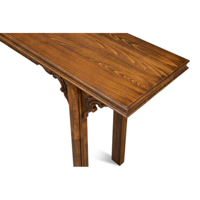 Brown Solid Beech Wood Rectangular Console Table