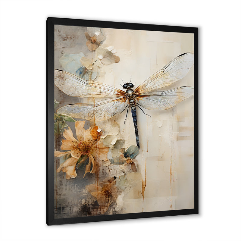 Dragonfly Delight II - Dragonfly Wall Art, 40" H x 30" W, Single Picture Framed, Black