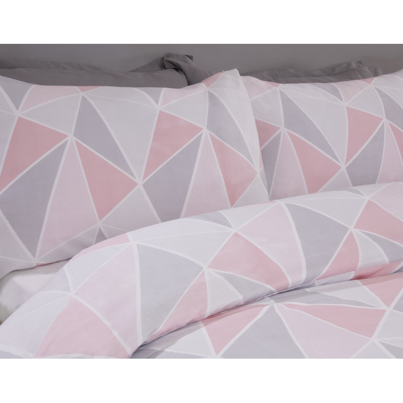 Hollye Polyester Geometric Shapes Duvet Cover Set with Pillowcases Included, Double Duvet Cover, Pink