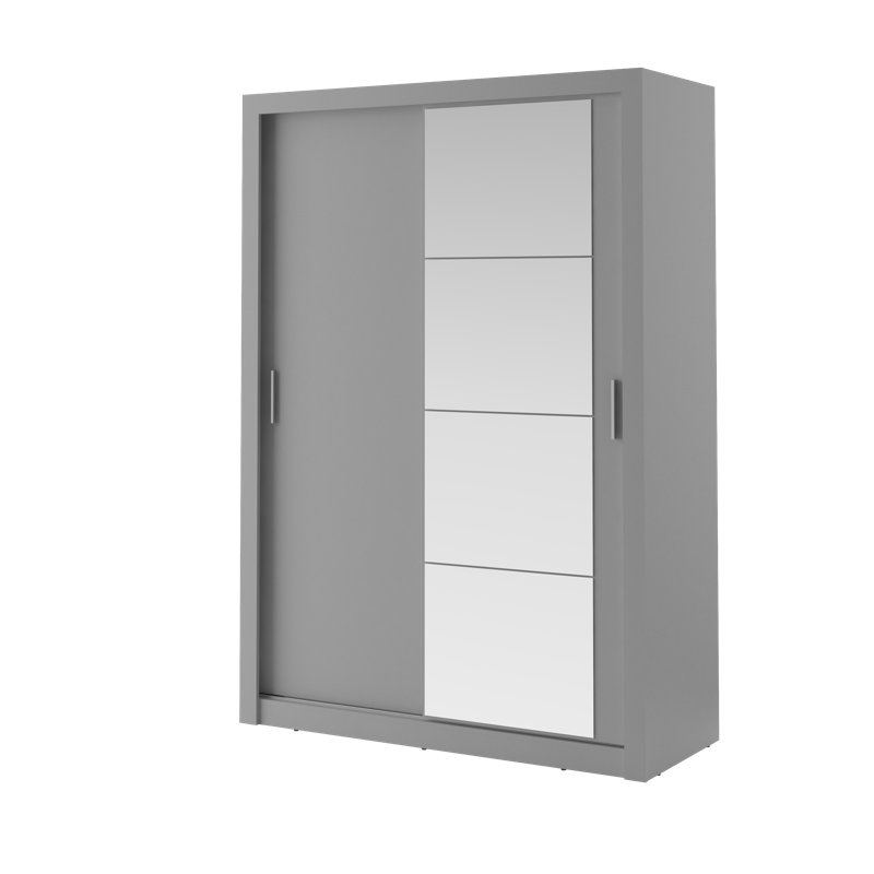 Zakhar 2 Door Manufactured Wood Wardrobe, 215cm H x 150cm W x 60cm D, Grey