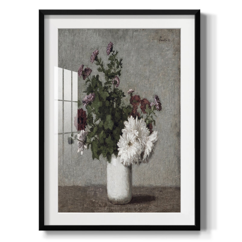 Motif floral rétro - Impression encadrée, Noir
