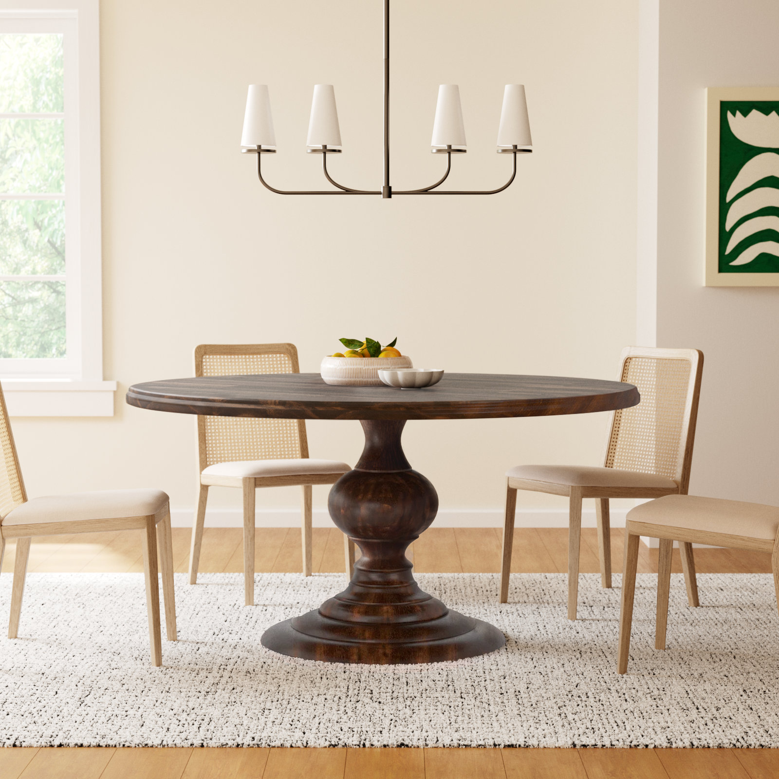 Tanisha Mango Solid Wood Pedestal Dining Table, Dark Oak, 60" W x 60" L