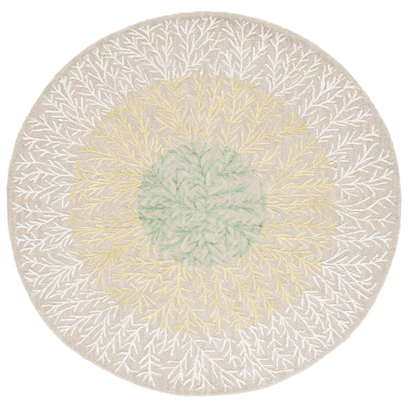Soho Hand Tufted Wool/Cotton/Viscose Floral Rug in Beige/Yellow, Round 6'