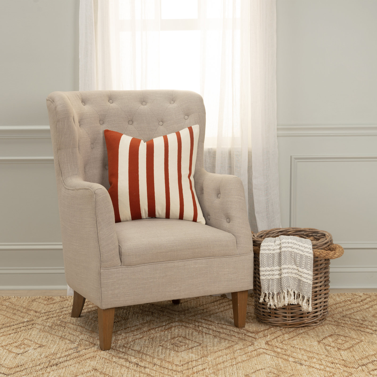 Karka 20" x 20" Embroidered Throw Pillow, Terracotta/Natural