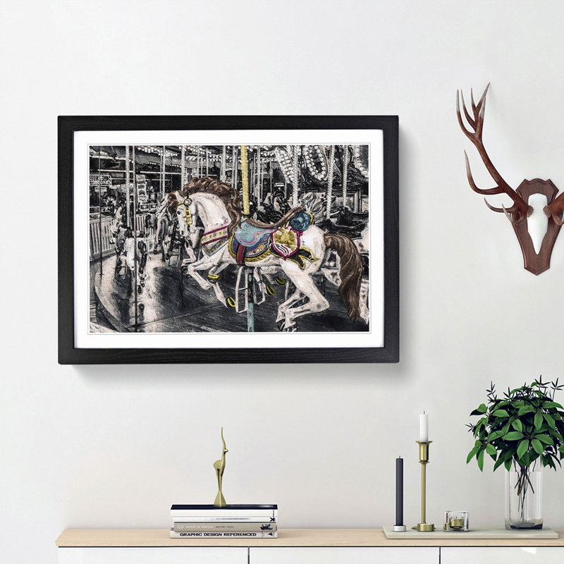 Carousel Horse - Picture Frame Graphic Art Print, 36cm H x 48cm W x 2cm D, Black Framed