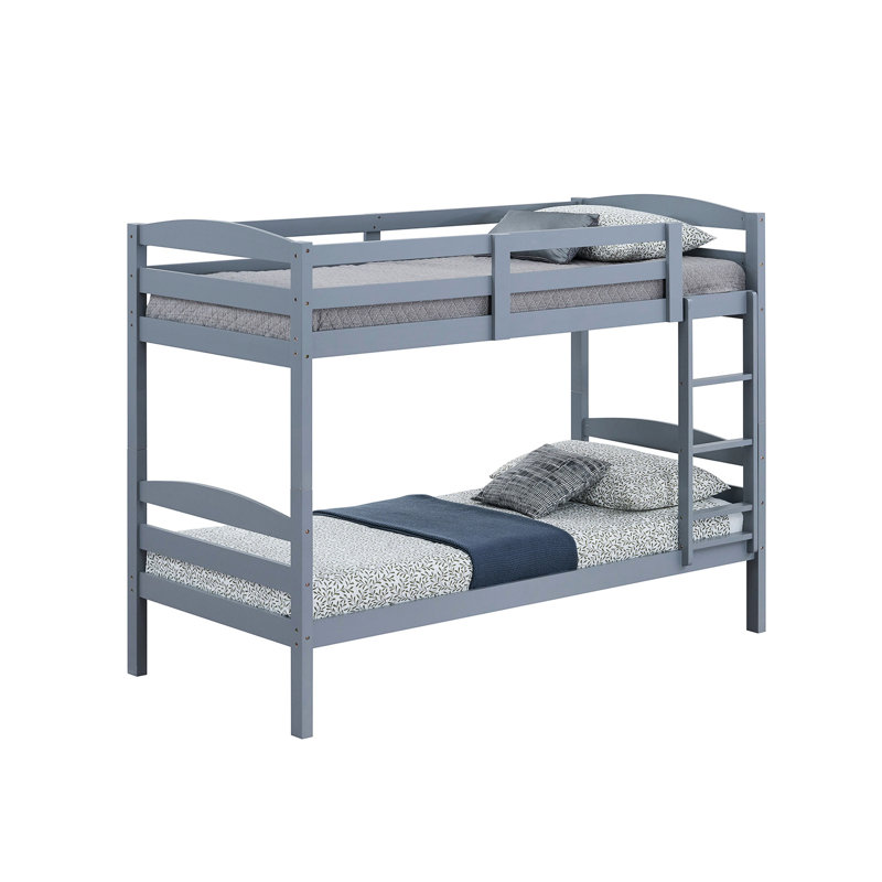 Twin Over Bunk Bed, Gray With Arch Slat Design Transitional, Solid And Engineered Wood, Joint System, 42.5 Inches Deep For Bedroom Setup Gray, Transitional Style, 79 Wide Arrangement