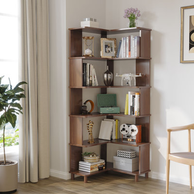 Cuadra Solid Wood Corner Bookshelf Storage Display Shelf Corner Bookcase