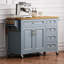 Îlot de cuisine 52 po K&K avec abattant, îlot de cuisine en relief à roulettes avec porte-épices, porte-serviettes, 2 portes et 5 tiroirs, chariot de rangement pour cuisine avec tablette réglable pour la cuisine, bleu gris-129469881