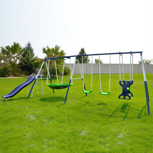 sportspower outdoor rosemead metal swing set with lifetime warranty on 6' double wall slide
incomplete 