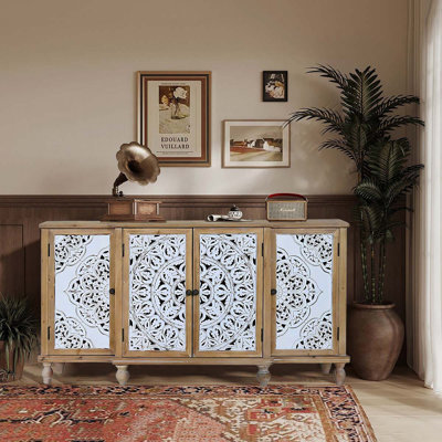 4-Door Hollow-Carved Accent Cabinet, Storage Cabinet With Adjustable Shelves by Dynoson
