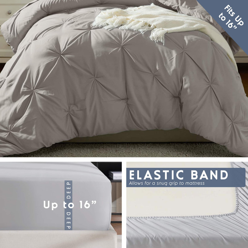 Bed-in-a-Bag Pinch Pleat Comforter Set with Bed Sheets & Down Alternative Pillows, Linen