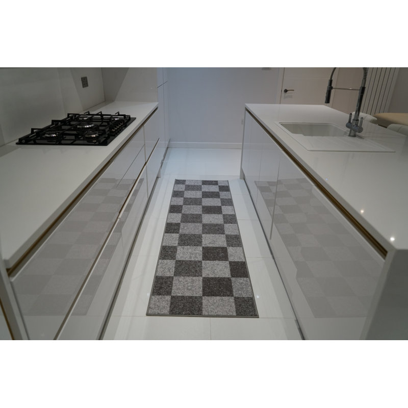 Mistie Non-Slip Geometric Indoor Doormat, Rectangle 80 x 300cm, Light Grey/Dark Grey