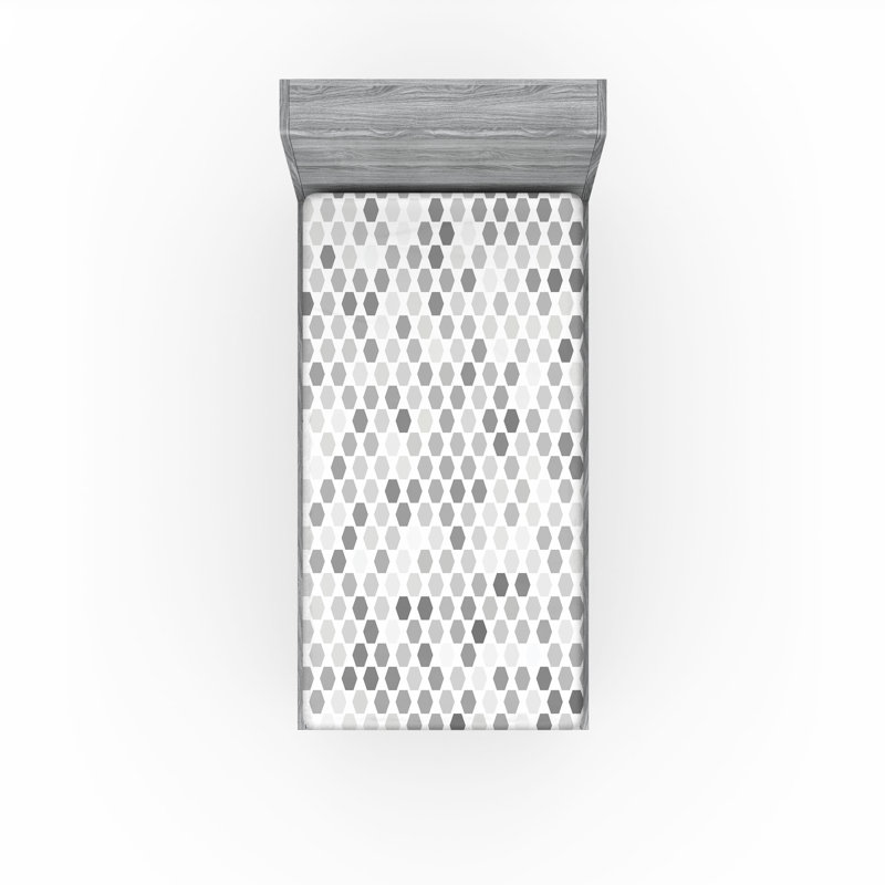 Ambesonne Geometric Fitted Sheet 2-Pack Zig Zag Hexagon White, Twin Extra Long Fitted Sheet