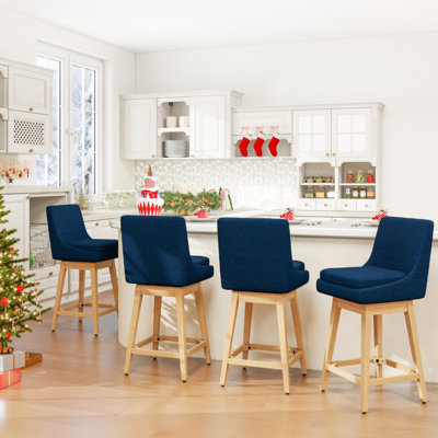 Malakeh Swivel Upholstered Counter Stool with Solid Wood Frame