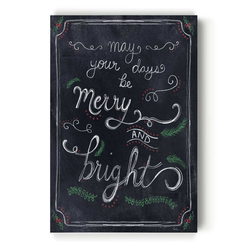 «Merry and Bright Chalk», reproduction d'art textuel sur toile, H 12 po x l 8 po x P 1,5 po