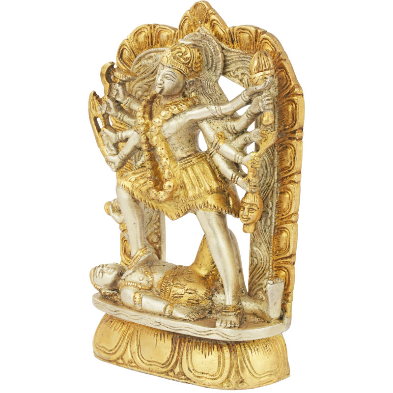 Statue La beauté de Dashabhuja Kali, Argent / doré