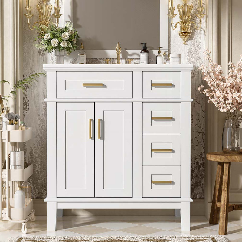 Meuble-lavabo 30 po avec lavabo en céramique, Blanc