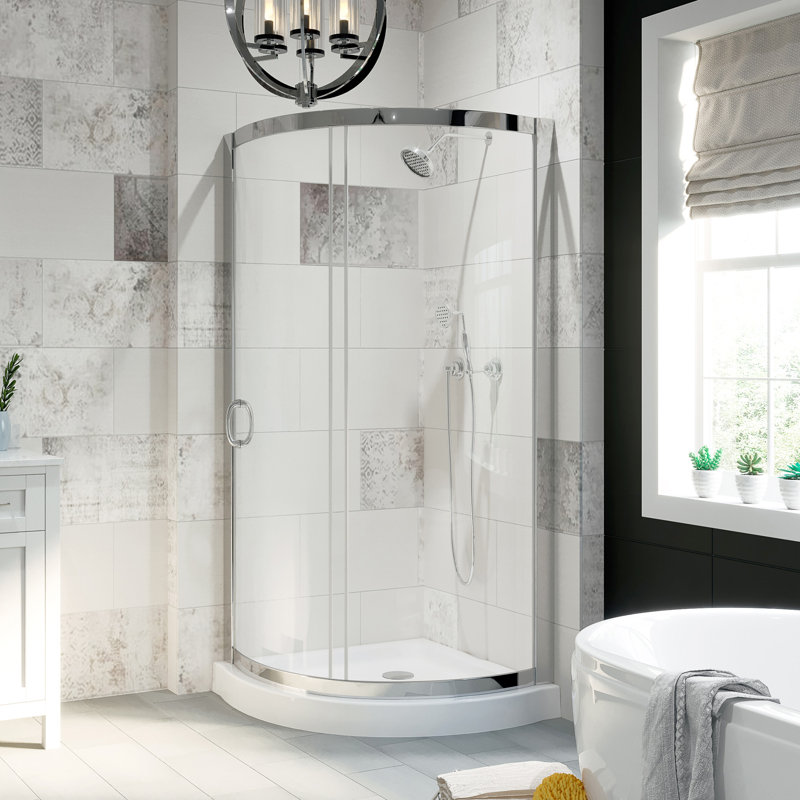 Breeze Polished Chrome 35" Round Shower Kit with Clear Glass Panels
