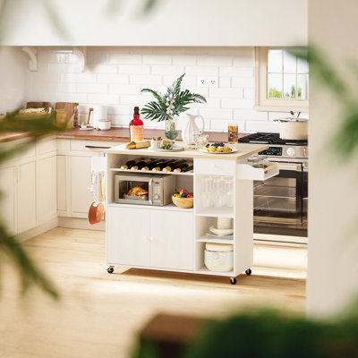 Chariot pour îlot de cuisine roulant avec abattant, solution de rangement avec support à vin, chariot de rangement pour la cuisine, brun rétro