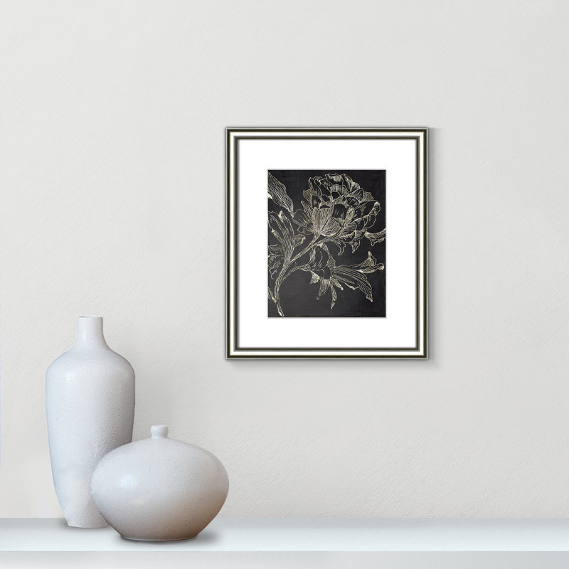 «Clarendon Golden Flower Folklore I» par Asia Jensen, reproduction de cadre photo, H 16,25 po x l 14,25 po, Cadre argenté
