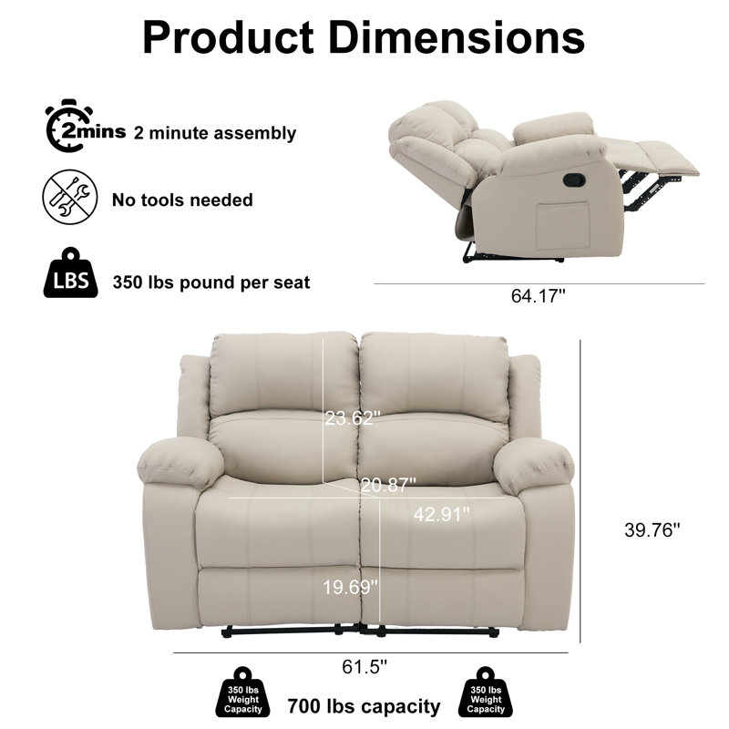 Faux Leather Reclining Loveseat,Modern and Super Soft Manual Reclining Loveseat Sofa-Beige, Beige