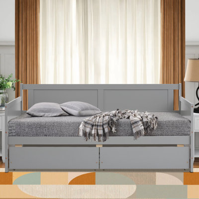 Aniya Twin Size Daybed with 2 Storage Drawers, Multifunctional Solid Wooden Sofa Bed Frame, Wood Slat Support, No Box Spring Needed, Easy to Assemble, by Lark Manor