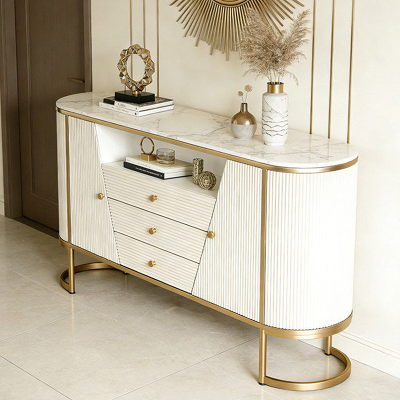 Armoire d'entrée de style italien, H 35,43 po x l 59,05 po x P 15,75 po, Crème / doré